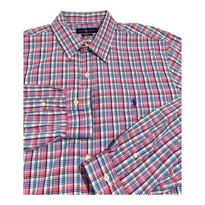 Ralph Lauren Men's Slim Fit Performance Plaid Button Down Shirt XXL Pink Blue
